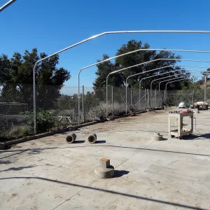 Construction at the Hort Unit, SBBG staff install the new shade structure