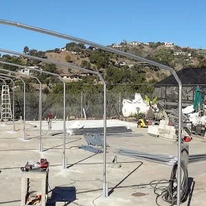 Construction at the Hort Unit, SBBG staff install the new shade structure