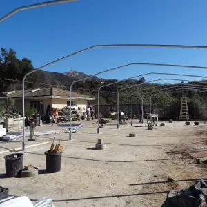 Construction at the Hort Unit, SBBG staff install the new shade structure