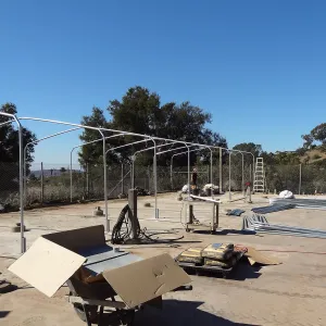 Construction at the Hort Unit, SBBG staff install the new shade structure