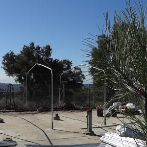 Construction at the Hort Unit, SBBG staff install the new shade structure