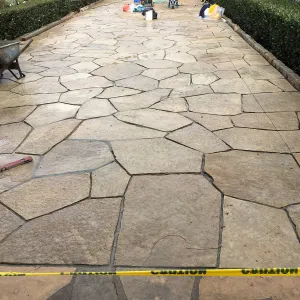 Courtyard flagstone walkway installation