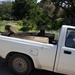 Burned bench being removed after Jesusita Fire