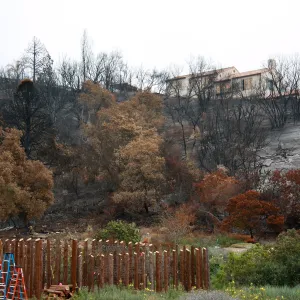 East of Meadow after Jesusita Fire, Herb Parker's â€˜Haven' labyrinth under construction