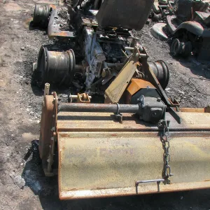 Burned Garden equipment at Gane House after Jesusita Fire
