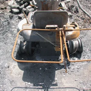 Burned Garden equipment at Gane House after Jesusita Fire