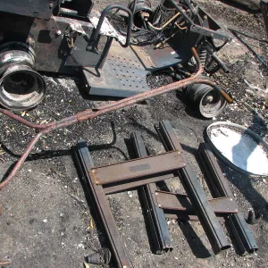 Burned Garden equipment at Gane House after Jesusita Fire