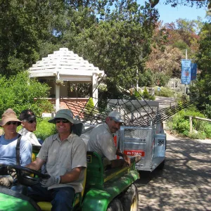 Construction of Herb Parker's â€˜Haven' labyrinth, delivering roof framework to site