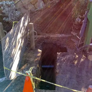 Irrigation water line repair in main parking lot, just south of the bike rack, looking east