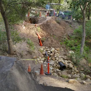 Repair of broken 4 inch water linebetween the Teahouse and Mission Canyon Road