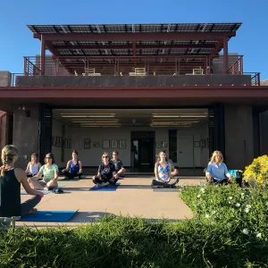 Yoga in the Garden class taught by Michelle Rousseau