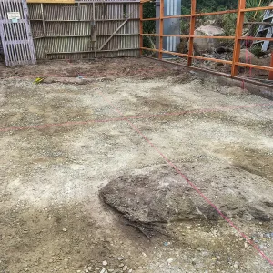 Repair of Garden Growers Lath House. Boulders to remove, looking towards northwest corner