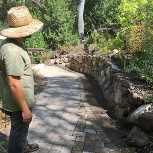 Rebuilt rock wall by Campbell Bridge