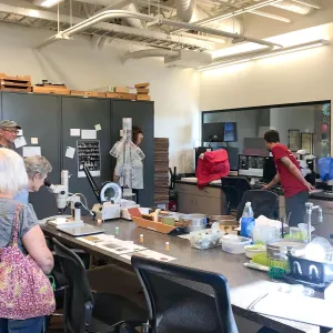 Sean Carson demonstrating in the Multipurpose Lab, Behind the Scenes Pritzlaff Conservation Center Members Only Tour