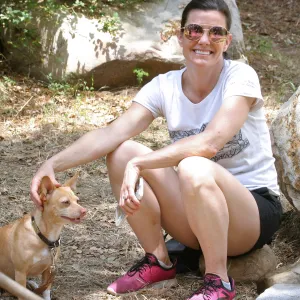 Ginger and volunteer