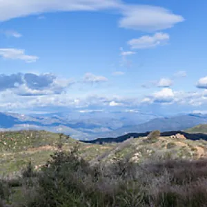 Panorama of Lake Cachuma and Pacific Ocean from the top of the trail, Tequepis Trail, Santa Barbara, California, Whittier Fire Survey - Mapping Recovery Project