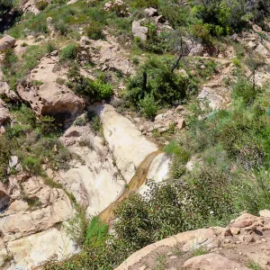 Landscape with Susanna Delgadillo surveying for invasive species and rare plants, McMenemy Trail, Santa Barbara, California, Thomas Fire Survey - Mapping Recovery project