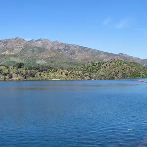 Panorama of Jameson Lake behind Juncal Dam, Jameson Lake, Santa Barbara, California, Thomas Fire Survey - Mapping Recovery project