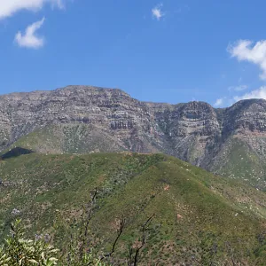 Panorama of the Topa Topa bluffs, Sisar Canyon Road, Ojai, CA, Thomas Fire Survey - Mapping Recovery project