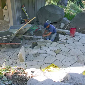 New stone paving at the Information Kiosk