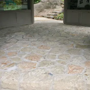 New stone paving at the Information Kiosk