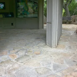 New stone paving at the Information Kiosk