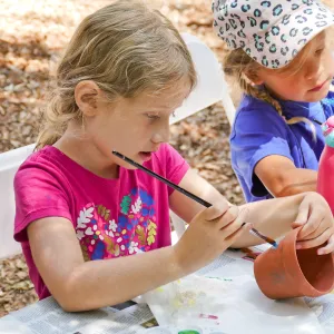 Acorn Adventurers Summer Camp, flower pot decorating activity