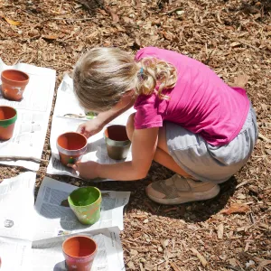 Acorn Adventurers Summer Camp, flower pot decorating activity