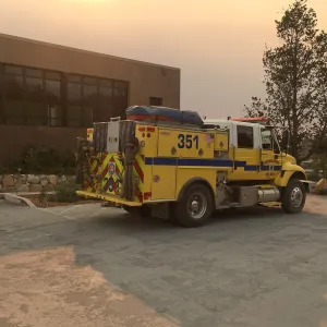 Fire trucks stationed at SBBG during the Thomas Fire