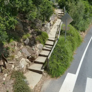 Steps on the east side of Mission Canyon Road, trail to Pritzlaff Conservation Center