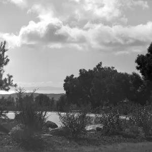 Mountain lake at north end of meadow with view to Santa Cruz Island