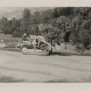 Grounds work, moving a tree with tractor, 1958