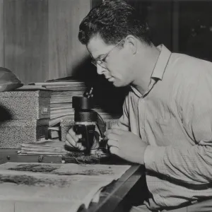 Clifton Smith reviewing herbarium specimen