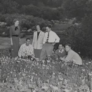 Katherine Muller with students in the Meadow, circa 1951