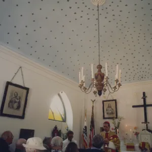 Archbishop Roger Mahoney celebrating centennial mass at La Capilla de la Santa Cruz del Rosario, Santa Cruz Island
