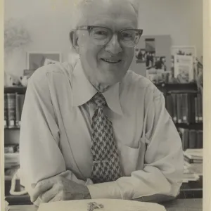 Tom Howell, aged 79, in his Academy office with a Calfiornia tule