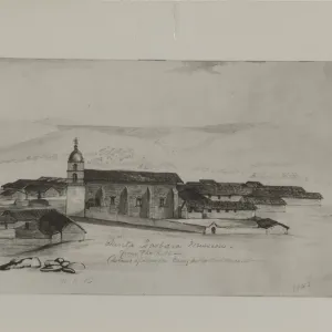 Painting of Santa Barbara Mission from the Hill, 1852