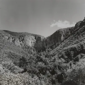 Falls canyon escarpment, 400 foot waterfall on creek running to Sisquoc River from Mission Pine Basin