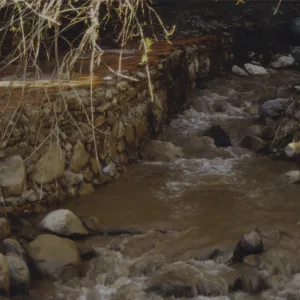 Mission Creek flowing above Mission Dam, after winter storm, 1995