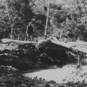 flood debris collected on Mission Dam, 1969