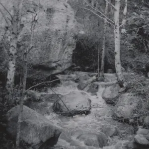 Mission Creek, running swiftly, below Mission Dam, 1952