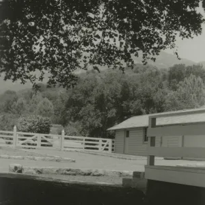 Library courtyard and Maintenance building