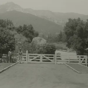 mountain view across the courtyard from the Blaksley Library, 1943