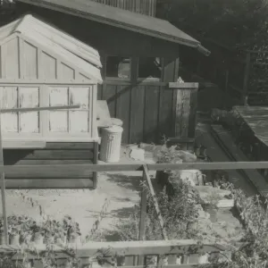 Garden's first greenhouse, lath house, and potting shed, 1937 (site of new lath house)