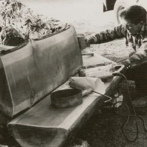 installation of new wood bench at the Garden Entrance, 1975
