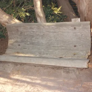 old wood bench near restrooms (replaced by Cloud Bench)