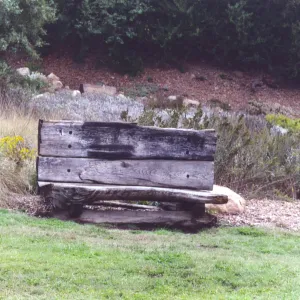 old wood bench (formerly placed in front of Blaksley Boulder)