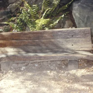 old wood bench in Arroyo Section, (replaced by Kipnis Bench)