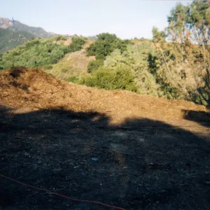 Mulch pile on ridge above Hort Unit that caught on fire and was removed