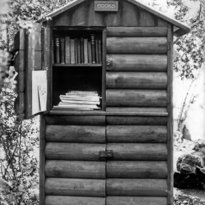 Original Garden Library in a cabinet on the grounds.